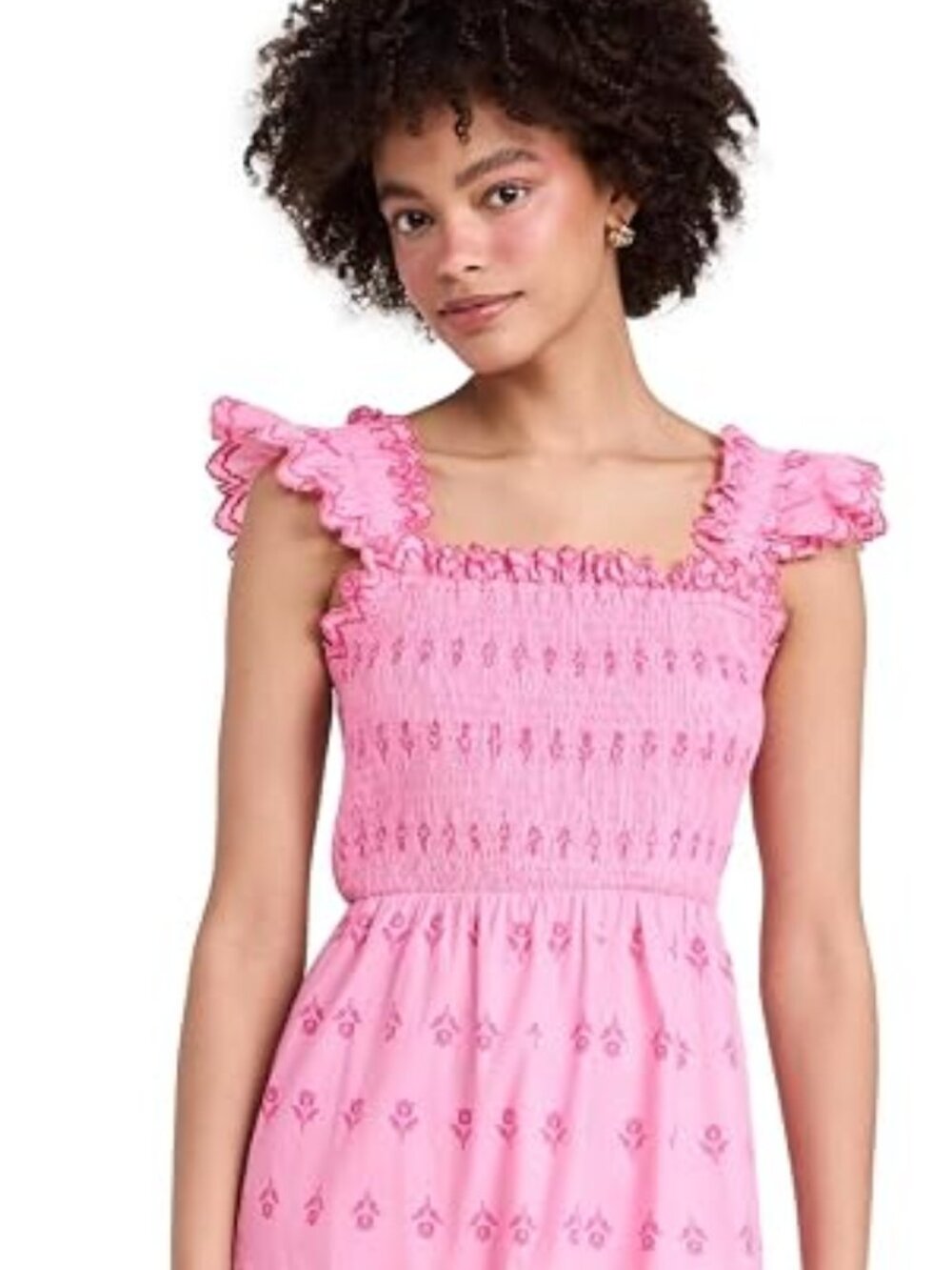MOON RIVER Women's Smocked Tiered Midi Dress, Pink, M